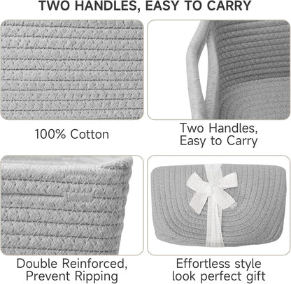 3-Pack Small Storage Baskets for Organizing | Woven Shelf Toy Basket | Rope Baskets for Gifts Empty | Closet Organizer Bins with Handles | Cube Decorative Box | 11.8×7.8×5.1” | Mixed brown