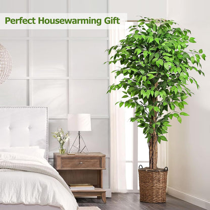 7ft Large Ficus Artificial Trees with Natural Curved Trunks, 84" Tall Lush Faux Tree for Home Decor Indoor, Green Lifelike Fake Ficus Tree Artificial Plants in Pot