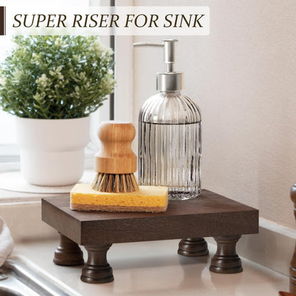 EOSAHR Farmhouse Riser for Room Decor : Decorative Pedestal Stand For Display Your Home Decorations and Uniquely Soap Stand - Rustic Bathroom Counter Tray and Kitchen Decor (Natural Wood)