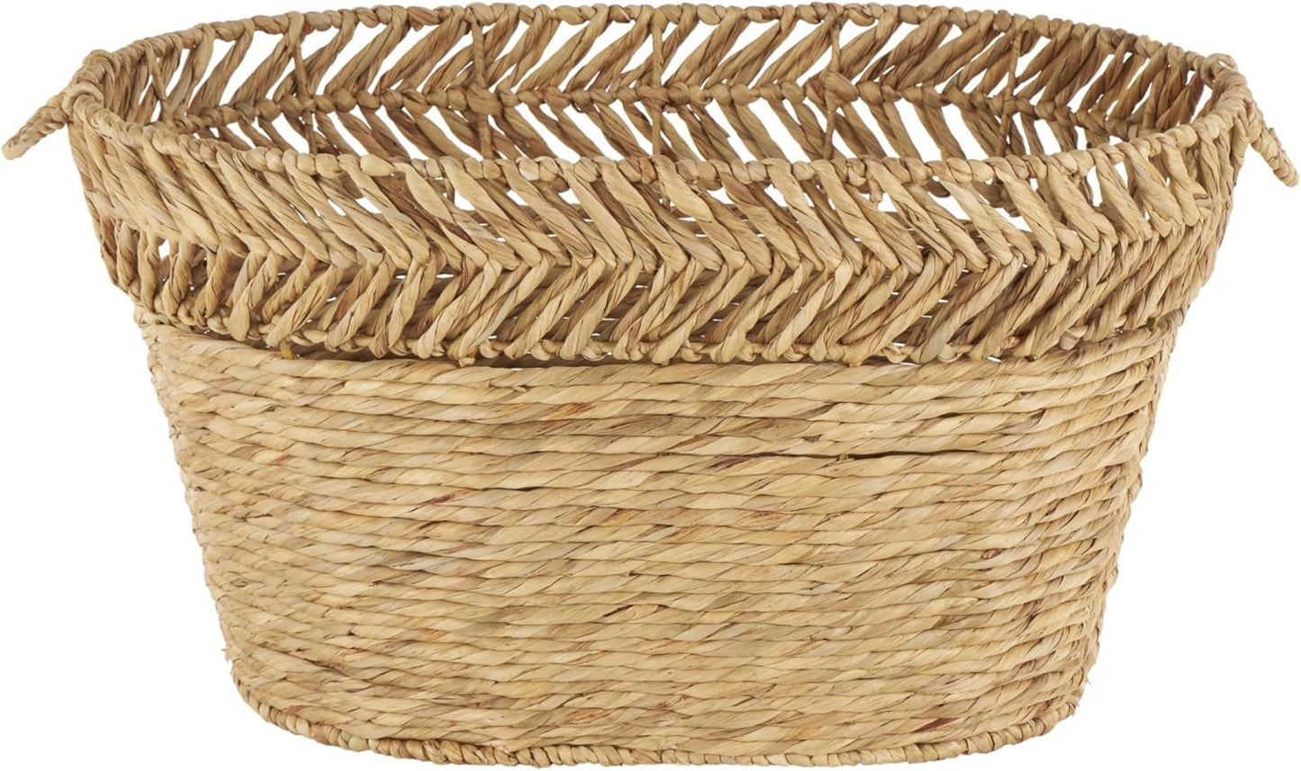 Deco 79 Seagrass Handmade Decorative and Functional Storage Basket Large Woven Basket Organizer with Ring Handles, Basket for Storage 20" x 18" x 19", Brown