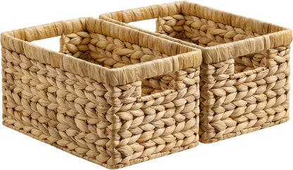 StorageWorks Wicker Basket, Baskets for Organizing, Storage Basket with Built-in Handles, Water Hyacinth Shelves (Medium 2-Pack, Natural Hyacinth)