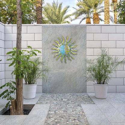 Large Metal Sun Wall Decor Outdoor, 27 Inch Sun and Moon Decor Metal Wall Art, 3D Sun Wall Decor for Patio Garden Yard Fence Bedroom Living Room Decoration