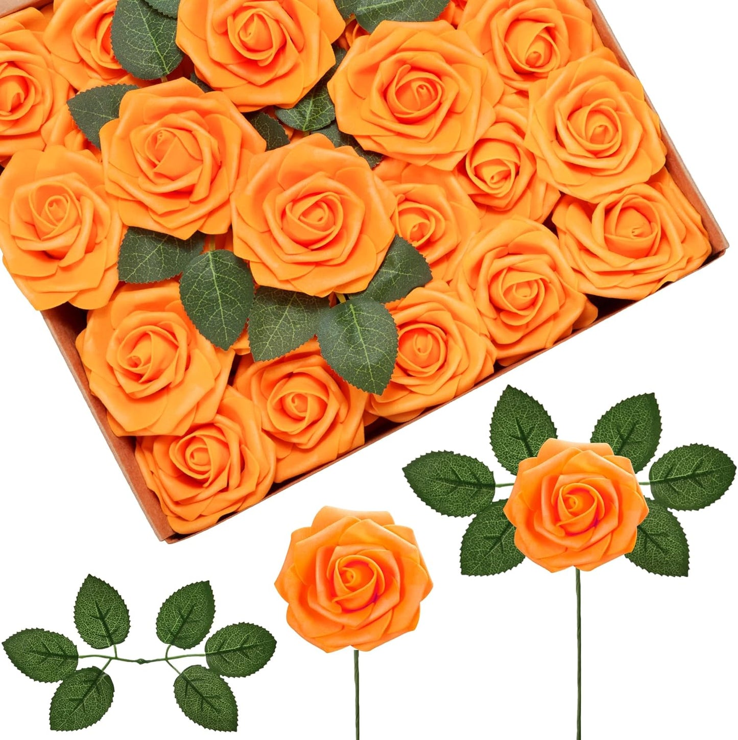 InnoGear Artificial Flowers, 50 Pcs Dark Red Foam Fake Roses Bulk with Stems for Mother's Gift Decoration Celebration DIY Wedding Bouquets Centerpieces Bridal Shower Party Christmas Tree