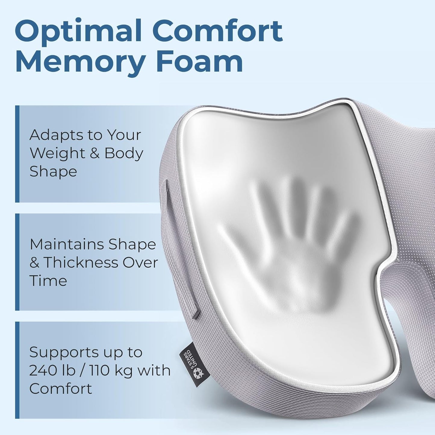 5 STARS UNITED Seat Cushion - Memory Foam Chair Cushion for Tailbone Pain Relief - Ergonomic Support for Coccyx, Sciatica & Butt - Office, Desk & Gaming Chair, Car Seat, Wheelchair, Airplane, Black