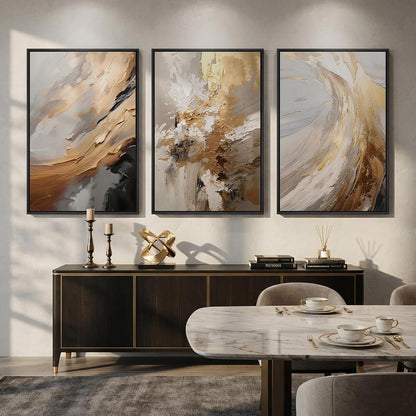 Large Framed Neutral Abstract Wall Art for Living Room, 3 Piece Modern Canvas Prints Paintings Artwork for Walls, Black and Beige Pictures for Living Room Hallway Stair Office Wall Decor 24x36 Inch