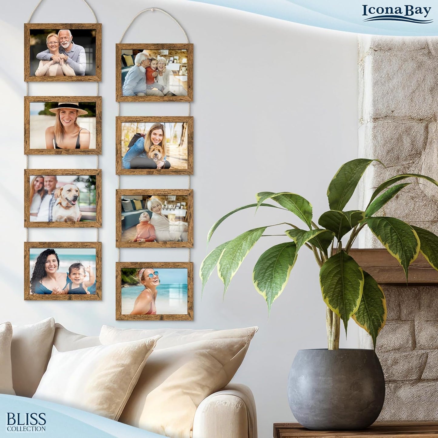 Icona Bay - 4x6 Wall Hanging Picture Frames Collage with 8 Openings - Distressed White, 2 Pack - Casual Style Engineered Wood Frames - Wall Mount Only - Bliss Collection