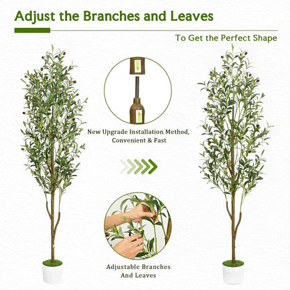 Waipfaru Artificial Olive Tree, 6FT Tall Faux Olive Trees with Planter & Basket, Artificial Plants Indoor with Natural Wood Trunk and Realistic Fruits for Home Decor Office Living Room