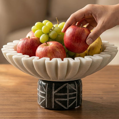 Marble Decorative Bowl for Home Decor - Natural Stone | Handcrafted | Pedestal Marble Bowl - Versatile 9" Catch All for Entryway