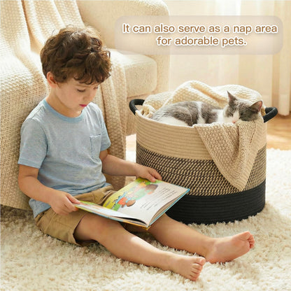 Artfeel 70L Large Cotton Rope Basket, Decorative Woven Blanket Storage for Living Room, Boho Toy Storage & Toy Box for Kids, Versatile Laundry Basket & Nursery Hamper for Blankets(Brown)