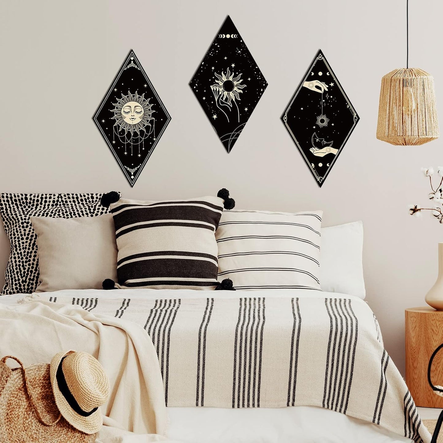 Sintuff 6 Pieces Gothic Wall Decor Boho Sun Moon Phases Wall Art Gothic Minimalist Stars Sun Hanging Wooden Home Decor Farmhouse Pediments for Gallery Living Bedroom Room(Mushroom)