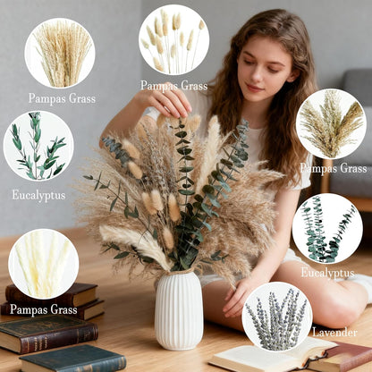 Boho Pampas Grass Bouquet, Exquisite Lavender, Eucalyptus, Wheat & Bunny Tail for Western Boho Decor, Rustic Dried Floral Arrangement for Bohemian Home, Bedroom, Wedding and Table Décor