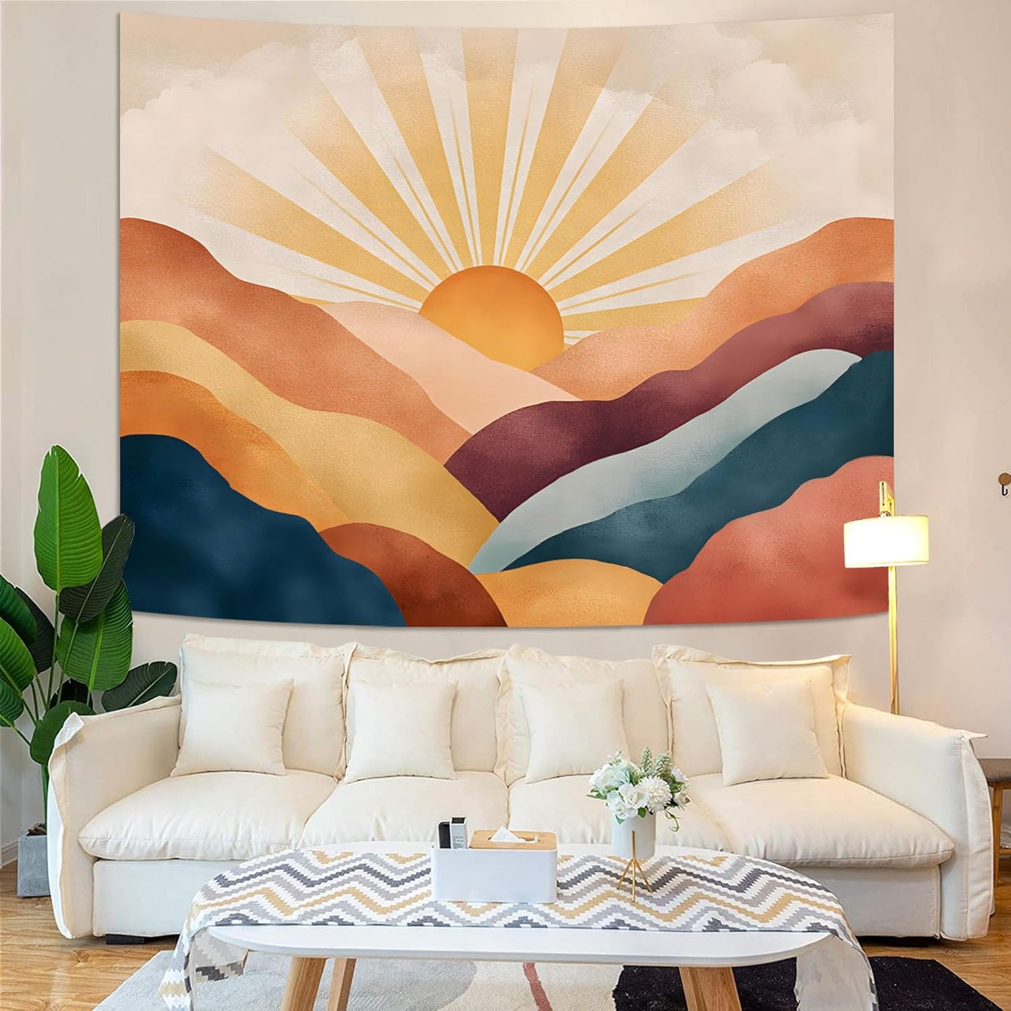 Lunerfex Bohemian Mandala Sunrise Wall Tapestry, Abstract Mountain Scenery Tapestries for Home Decor, Boho Tapestry 48x36 Inch