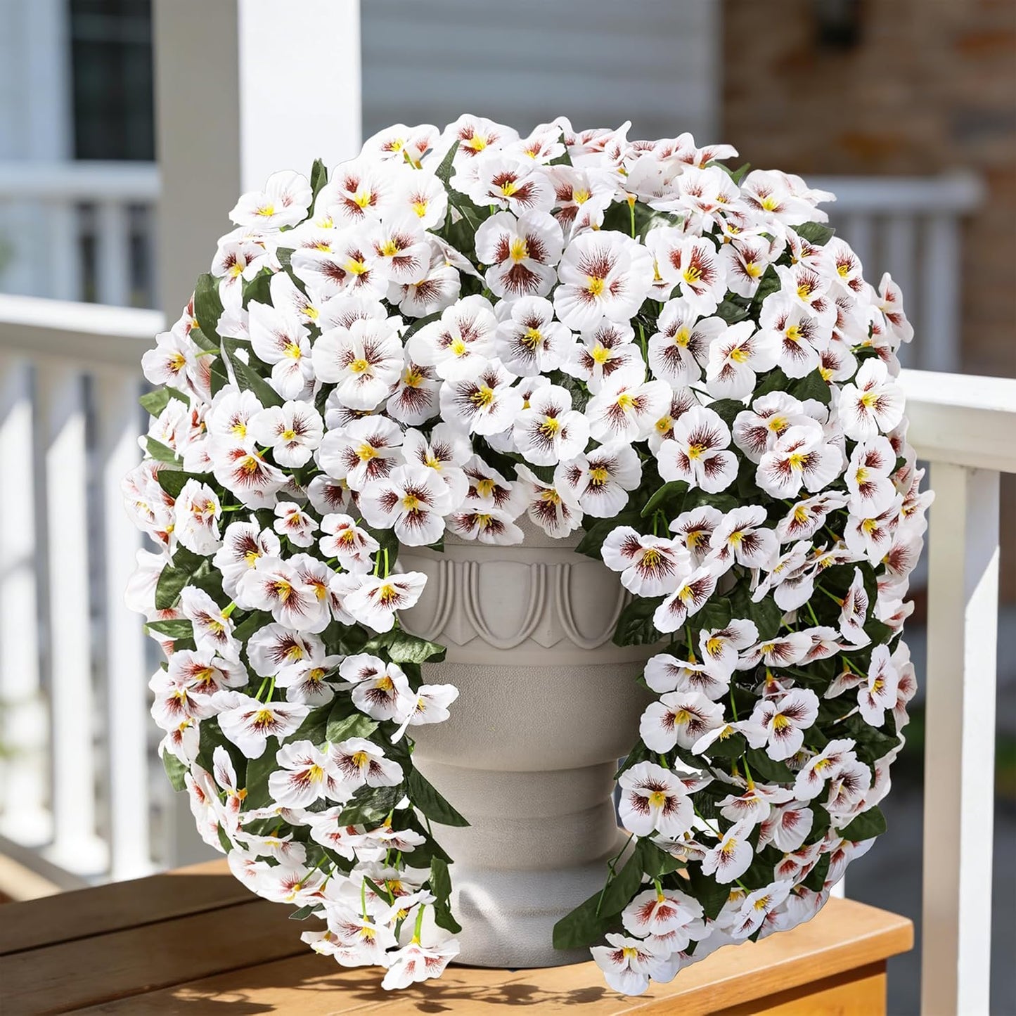 HyeFlora Artificial Flowers for Outdoors, 2pcs Faux Silk Pansies Flowers UV Resistant Fake Hanging Flower Plants for Outside Planters Porch Yard Patio Window Box (Mix Purple)