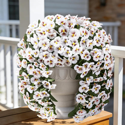 HyeFlora Artificial Flowers for Outdoors, 2pcs Faux Silk Pansies Flowers UV Resistant Fake Hanging Flower Plants for Outside Planters Porch Yard Patio Window Box (Mix Purple)