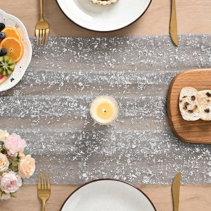 Artoid Mode Beige Gold Gauze Table Runner 120 Inch 10FT, Glitter Metallic Foil Sheer Dining Wedding Anniversary Holiday Birthday Table Decor for Home Party