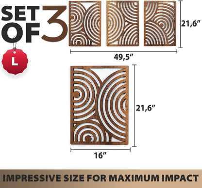 qmmp Modern Wooden Wall Sculptures - Set of 3 - Home Decor Accent - Large Wall Art for Living Room, Bedroom, Office - Easy Installation (Oak, Medium - Mountain and Sun)