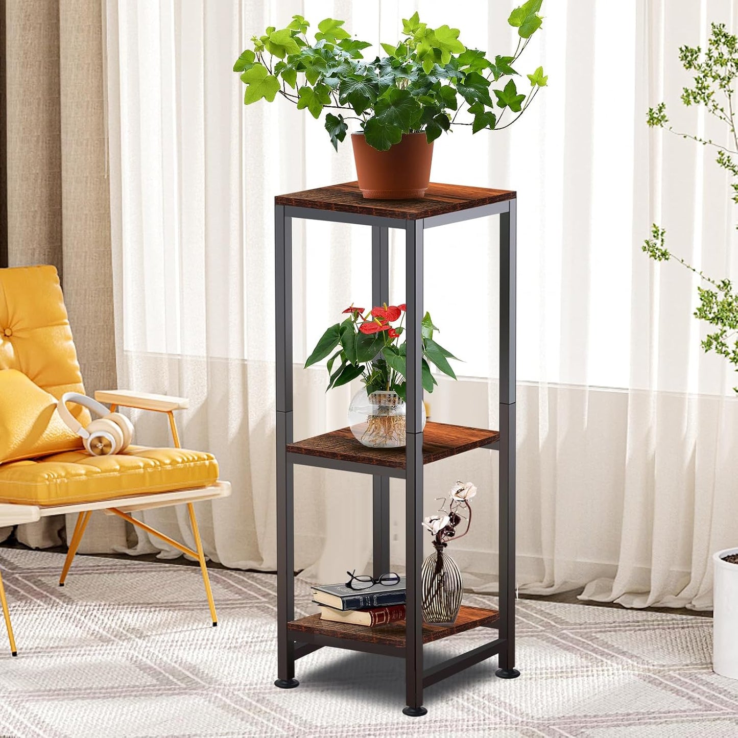 Plant Stand Indoor, Tall Plant stands for Indoor Outdoor Plants, 2 Tier Heavy Duty Plant Shelf 31" Metal Pedestal Stand Modern Corner Flower Stand for Patio, Living Room, Balcony