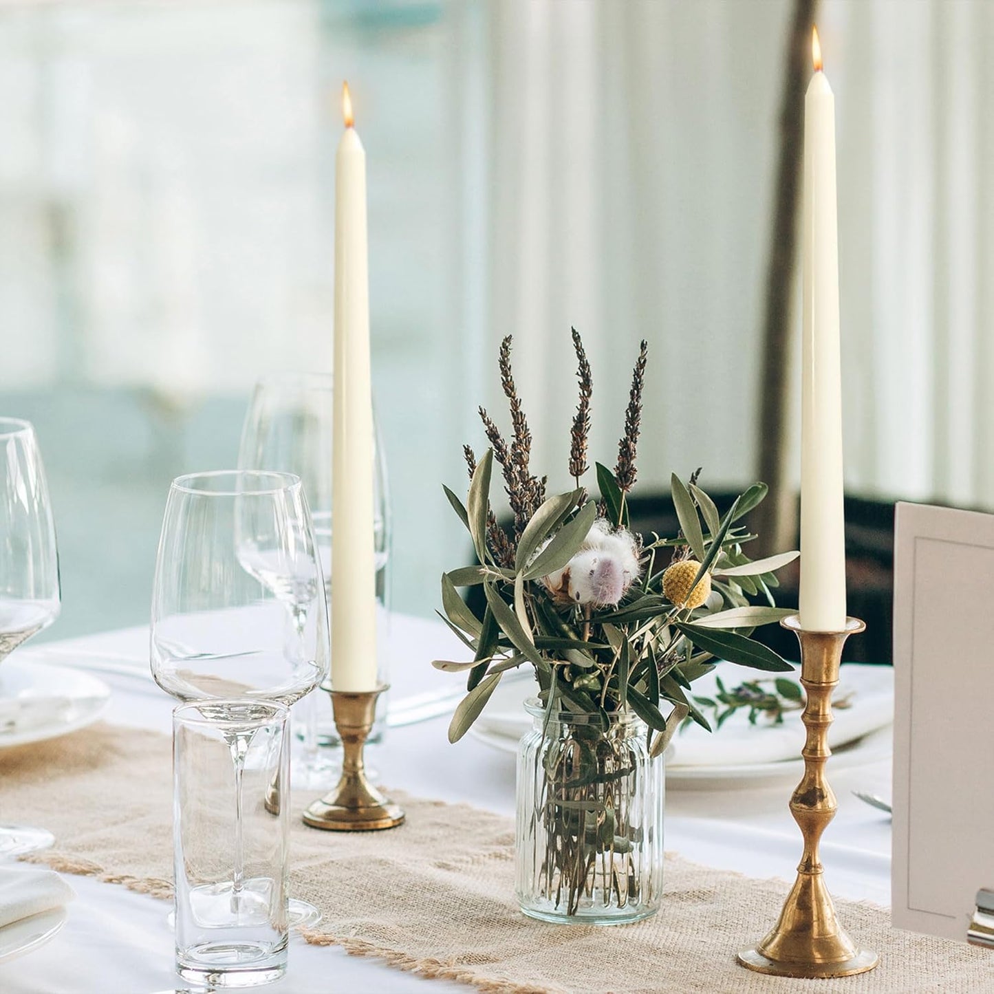 OSHINE Ivory 10 Inch Taper Candles - 12 Pack Long Taper Candle Dripless Unscented Smokeless & Emergency 7-8 Hours Long Burning Tall Candlesticks Ideal for Weddings, Dinner Party, Easter