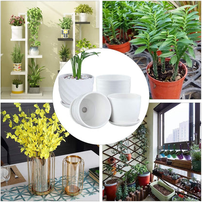 sietpoek Plant Pots - 5.5 Inch Cylinder Ceramic Planters with Connected Saucer, Pots for Succuelnt and Little Snake Plants, Set of 4, White