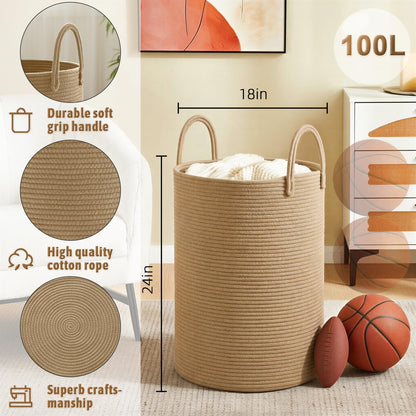Artfeel Laundry Basket,Woven Cotton Rope Laundry Hamper,60L for Decor Storage of Dirty Clothes,Toys and Blankets in Bathroom,Baby Room and Living Room