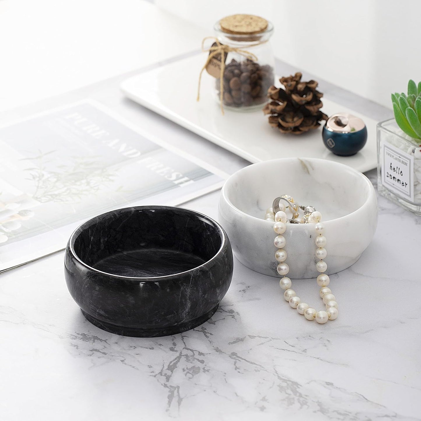 4.72 Inch Small Decorative Bowls, Natural Marble Decorative Bowls for Home Decor, Key Bowl, Coffee Tables Centerpiece, Soap Serving Bowl, Incense Burner, Smudge Bowl