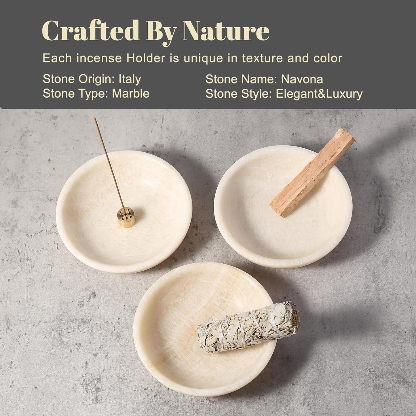 Koville Natural Marble Incense Holder, Incense Holder for Sticks with 9 Holes, Handmade Incense Burner Ash Catcher for Meditation Yoga SPA, Balsam Fir/Palo Santo/Sage/Cone (Green)