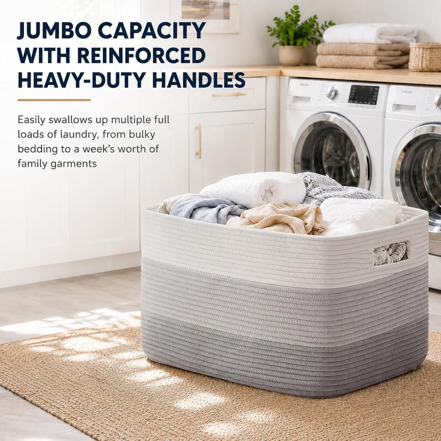 OIAHOMY Large Blanket Basket, 22”x17”x12” Rectangle Woven Baskets, Nursery Blanket Storage Living Room, Toy Storage With Handle, Large Baskets for Organizing-Gradient Yellow