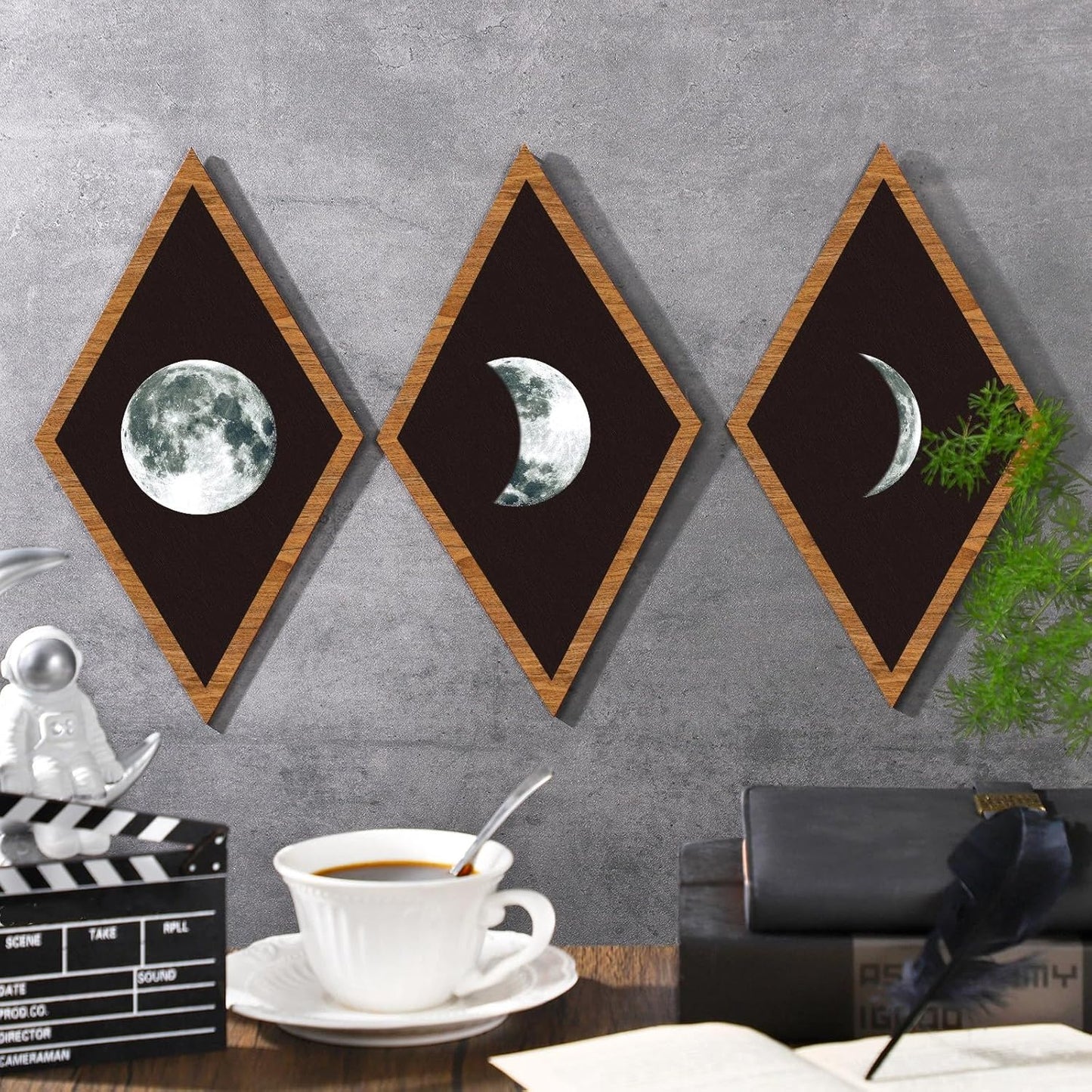 Sintuff 6 Pieces Gothic Wall Decor Boho Sun Moon Phases Wall Art Gothic Minimalist Stars Sun Hanging Wooden Home Decor Farmhouse Pediments for Gallery Living Bedroom Room(Mushroom)