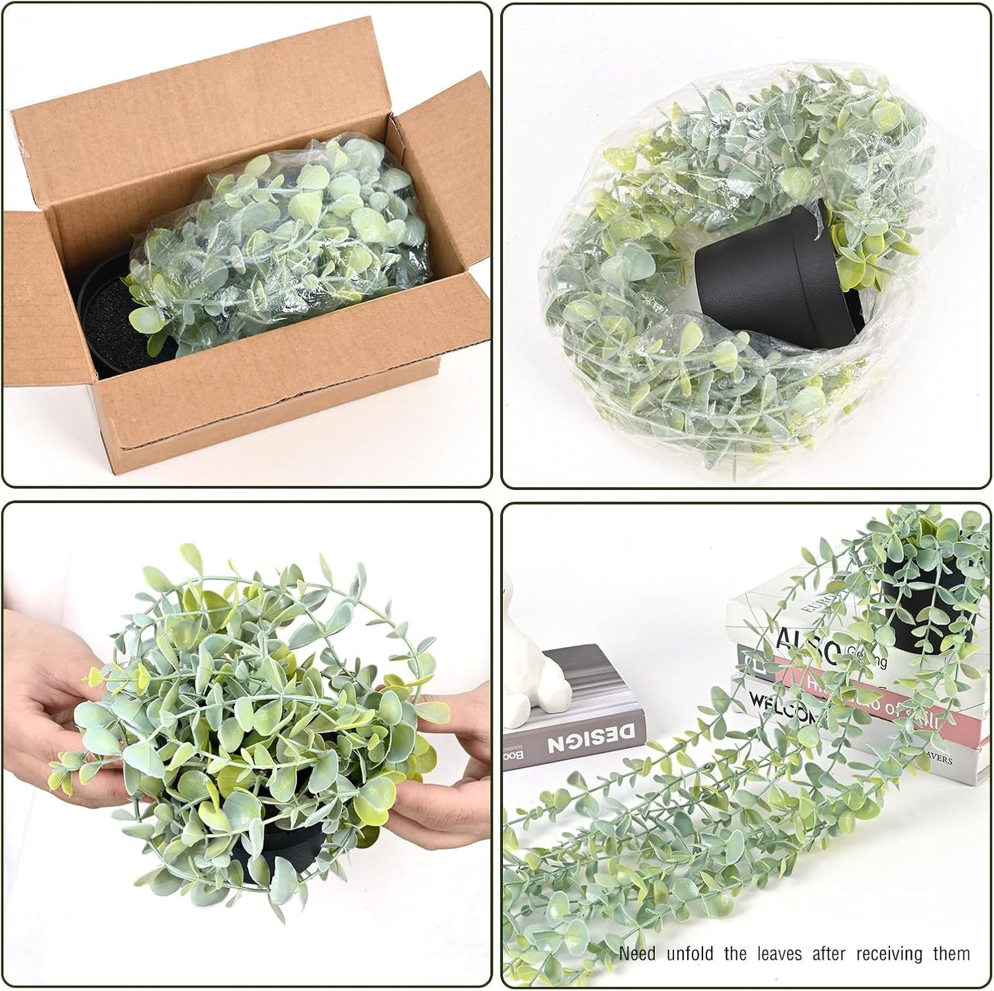 Waipfaru 4Pcs Fake Hanging Plants 2.7ft Fake Plants Eucalyptus Leaves UV Resistant Fake Vines Ivy Artificial Plants Outdoor Faux Plants Indoor Bedroom Living Room Boho Wall Porch Shelf Decor