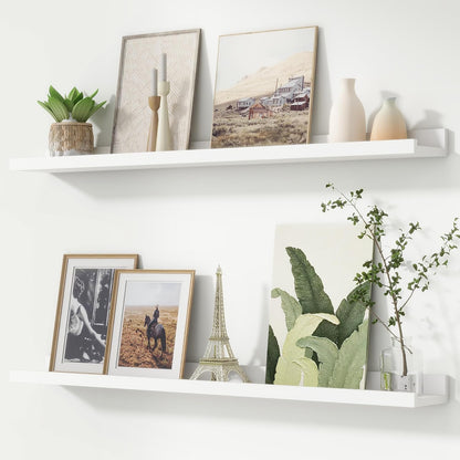 FLYJOE Picture Ledge Shelf, Floating Shelves Set of 2, 48 Inches Long Large Nursery Book Shelves for Toys Storage, Kids Bookshelf Wall Mounted for Living Room Bedroom Decor Books Photo Frames, Walnut