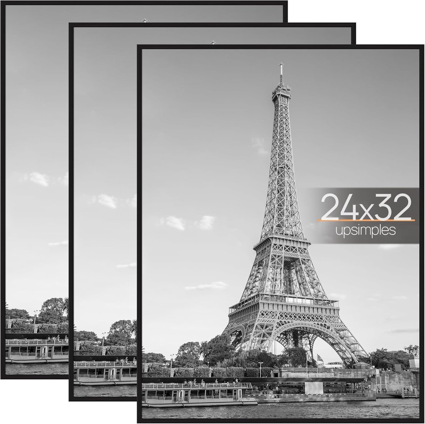 upsimples 18x24 Picture Frame Black 3 Pack, Scratch-Proof Poster Frames 18 x 24 for Photo Gallery - Slide-In Strips, Horizontal or Vertical Wall Mounting