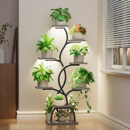 EVAWOO Plant Stand Indoor with Grow Light - 8 Tiered Plant Shelf Indoor, Corner Plant Stand, 49" Tall Plant Shelf with Lights for Indoor Growing, Lighted Flower Holder for Living Room, Balcony, Black