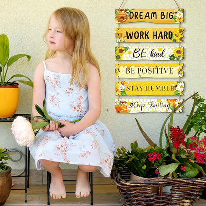 6 Pieces Rustic Wall Hanging Plaque Sign Inspirational Wall Art Farmhouse Wooden Door Signs Positive Plaque with Quotes Motivational Quote Decor for Office Bedroom Living Room(Retro Style)