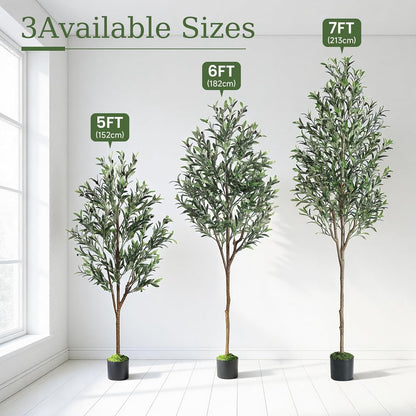 Alupssuc Olive Trees Artificial Indoor, 6FT Tall Faux Olive Tree with White Planter, Artificial Plants with Lifelike Fruits and Realistic Leaves for Modern Home Office Living Room Decor