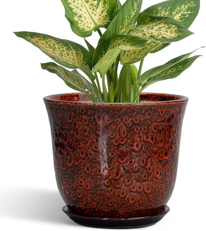 Ceramic Plant Pots - 12 Inch Pots for Plants Indoor Outdoor, Large Round Planter with Drainage Hole and Saucer, Modern Decorative Flower Pot, Home Garden Decor, House Warming Gifts, Blue