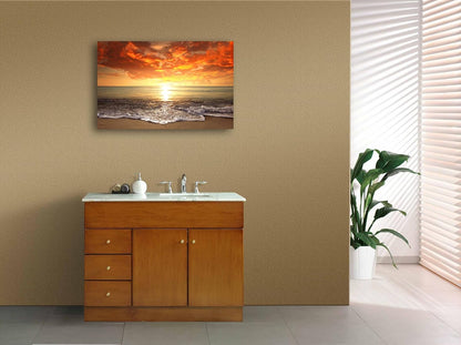 Baisuart S02250 Canvas Prints Wall Art Beach Sunset Ocean Waves Nature Pictures Stretched Canvas Wooden Framed for living Room Bedroom and Office