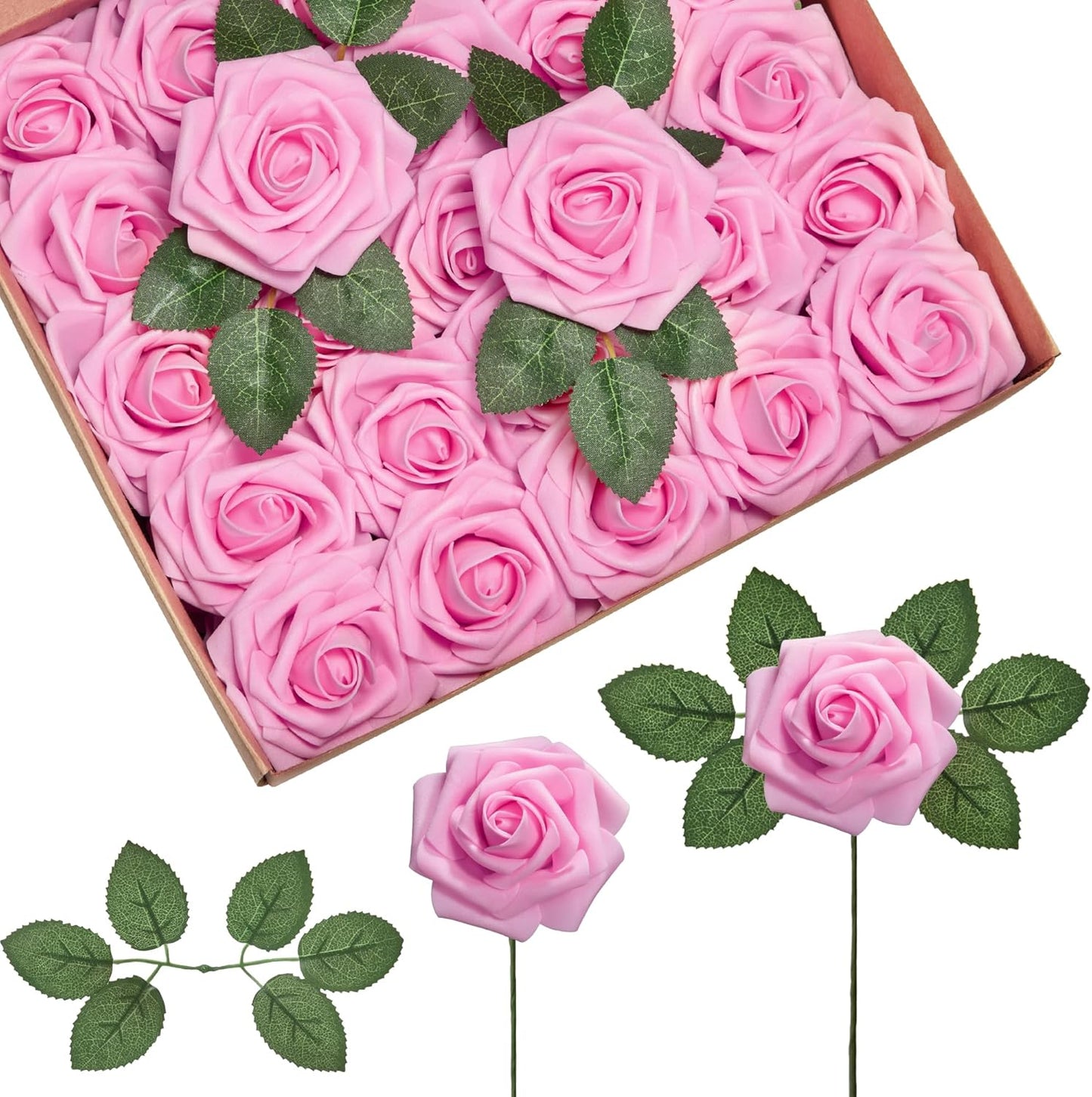 InnoGear Artificial Flowers, 50 Pcs Dark Red Foam Fake Roses Bulk with Stems for Mother's Gift Decoration Celebration DIY Wedding Bouquets Centerpieces Bridal Shower Party Christmas Tree