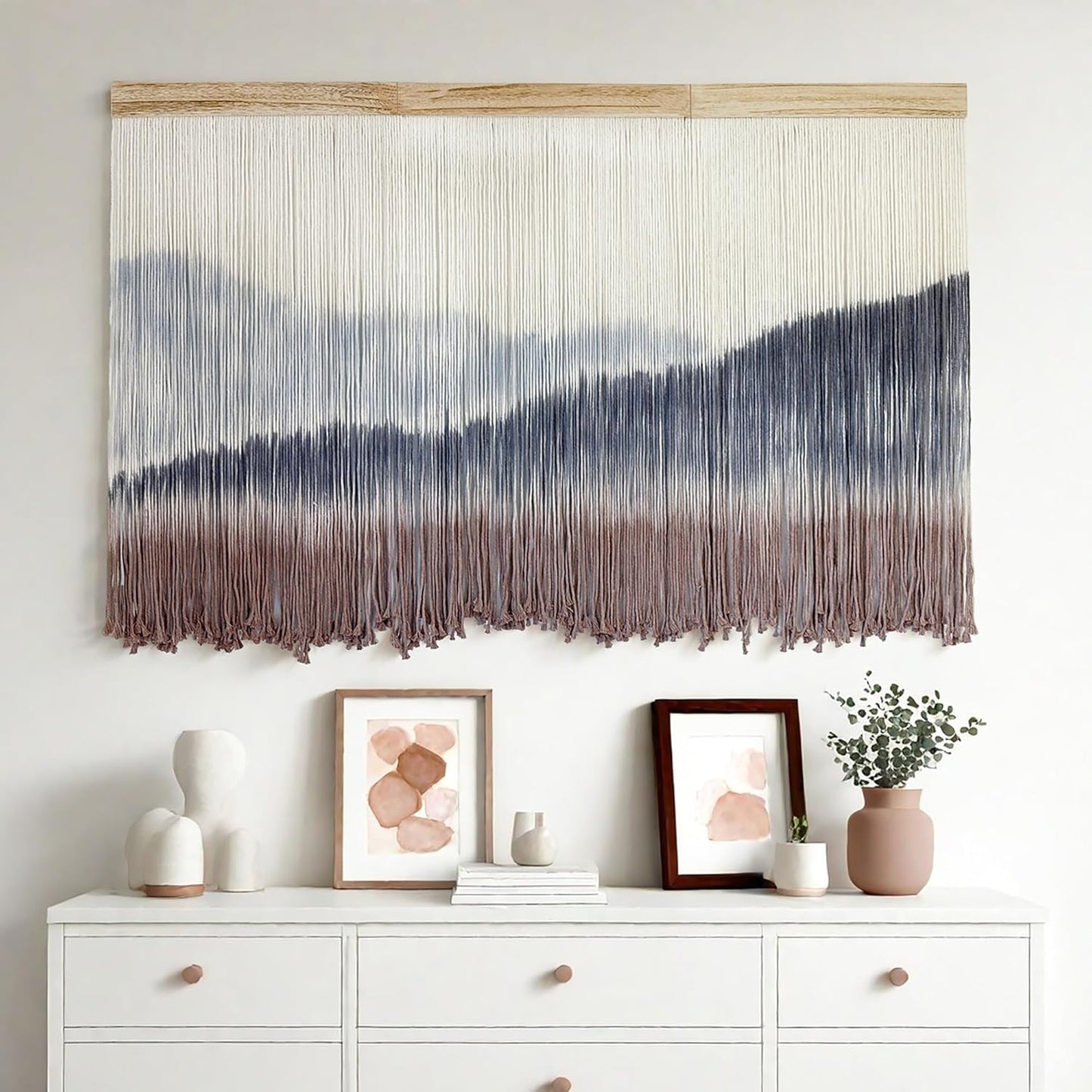 AKSWSHO Macrame Wall Hanging, Extra Large Mountain Dip-Dye Handmade Cotton Tapestry 59.06" x 38.19", Oversized Boho Wall Décor for Living Room Bedroom Studio Entryway, Serene Handcrafted Home Gift