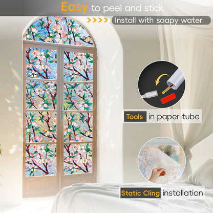 Dwersty Rainbow Window Privacy Film with Cutting Reference Line, 3D Decals Stained Glass Clings, Static Cling Sticker, Suncatcher Windows Cover Tint for Home, 17.5 Inch x 78.74 Inch