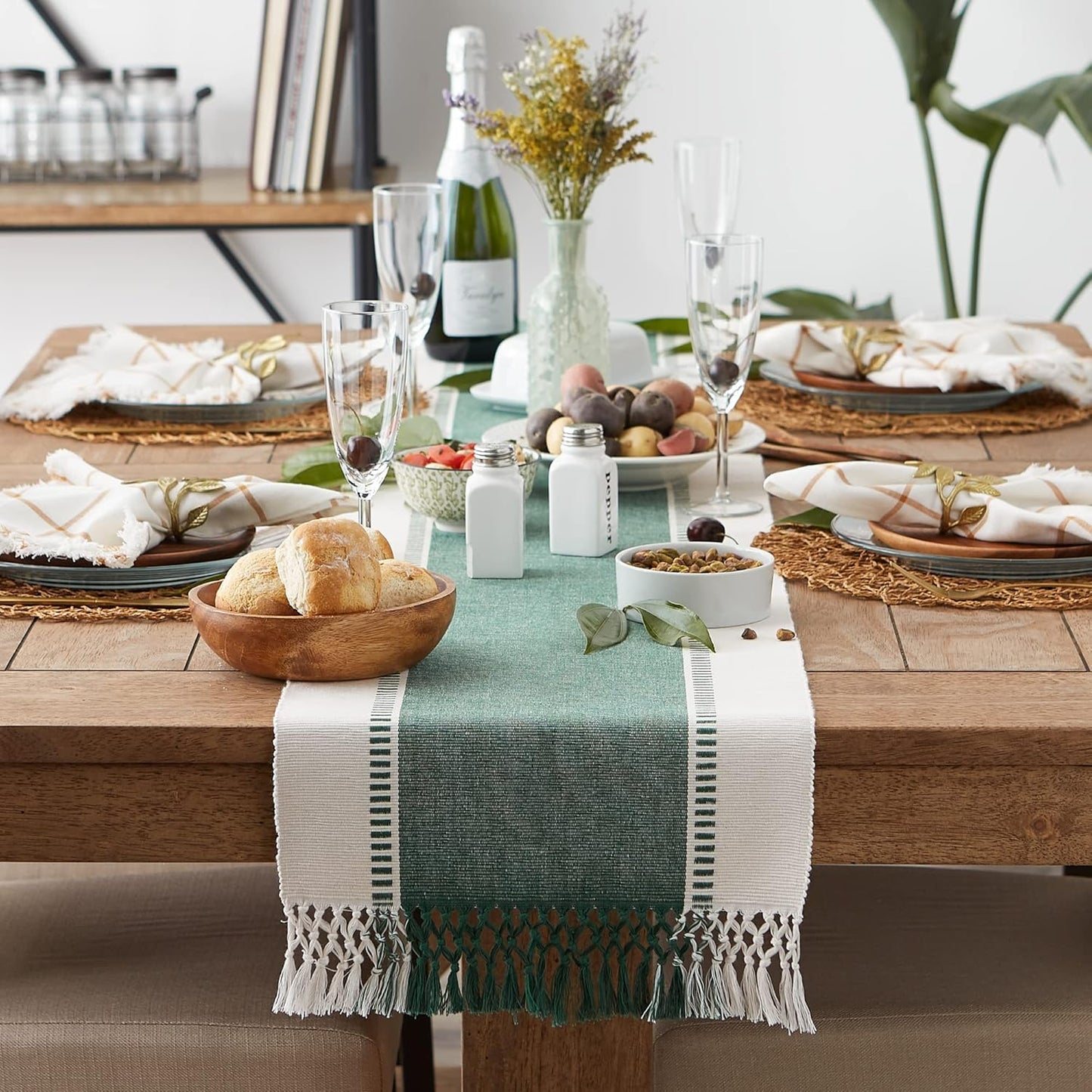 DII Dobby Stripe Woven Table Runner, 13x72-inch, French Blue