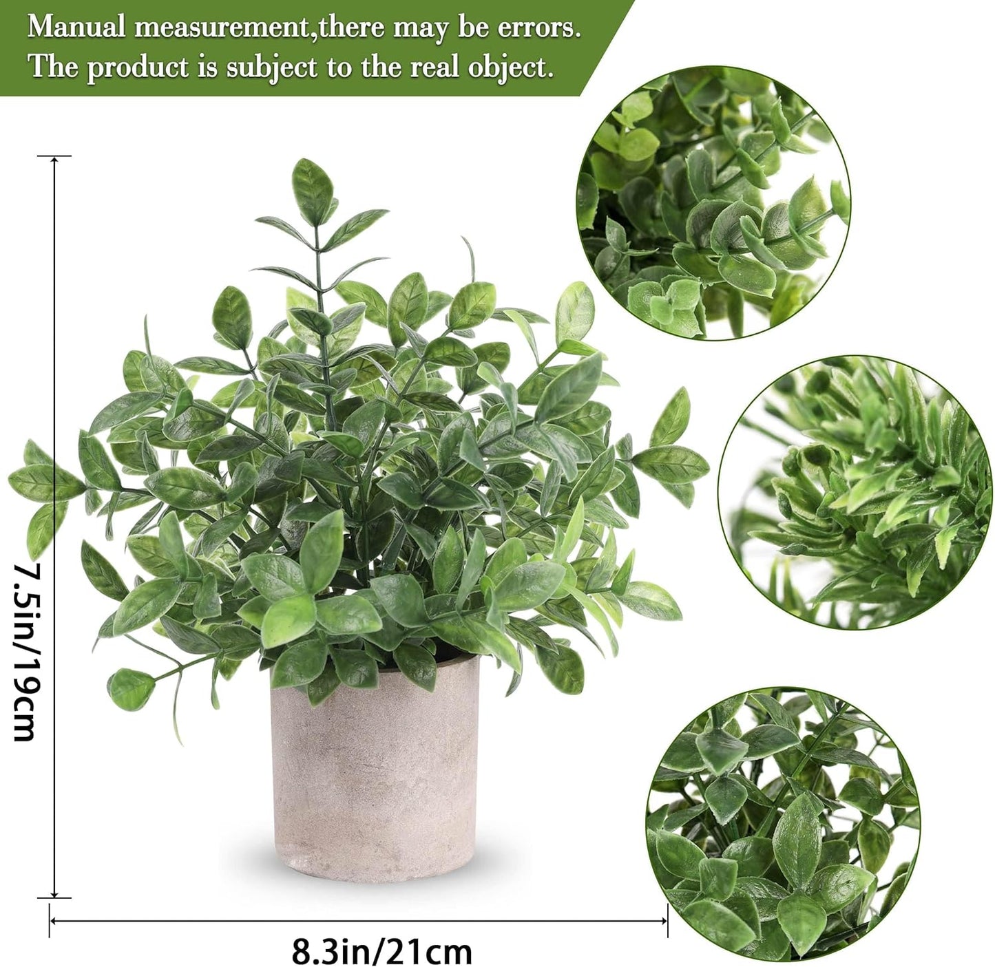 Der Rose 3 Pack Mini Potted Fake Plants Artificial Plastic Eucalyptus Plants Topiaries for Home Office Desk Farmhouse Shelf Room Bathroom Decor(Sage Green)
