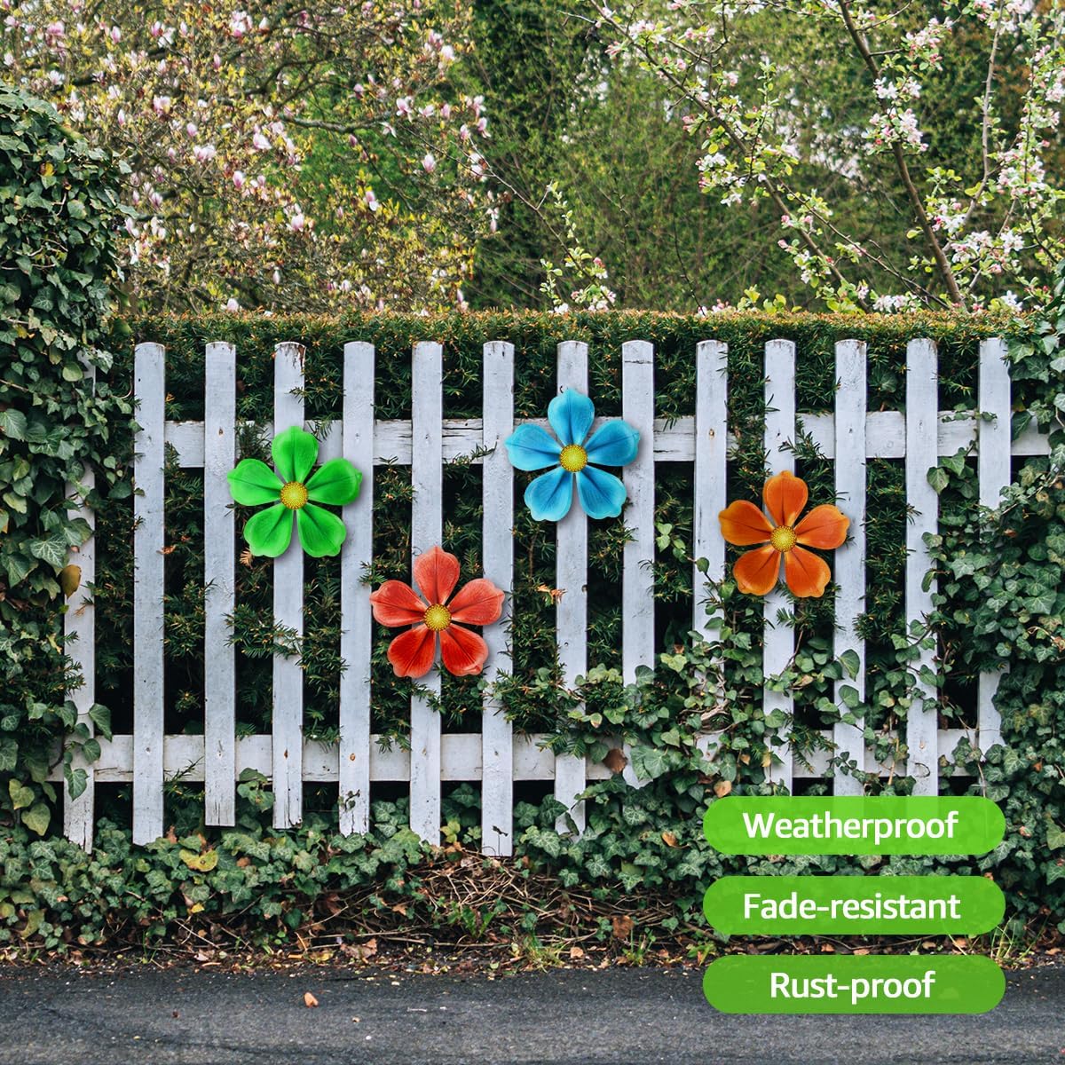 Giyyomtr Metal Flowers Wall Decor - 4pcs 6.2'' Metal Wall Art Hanging Decorations for Outdoor Fence Garden Yard Patio Exterior Wall Decor
