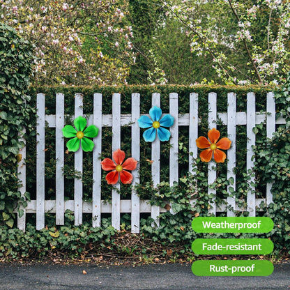 Giyyomtr Metal Flowers Wall Decor - 4pcs 6.2'' Metal Wall Art Hanging Decorations for Outdoor Fence Garden Yard Patio Exterior Wall Decor