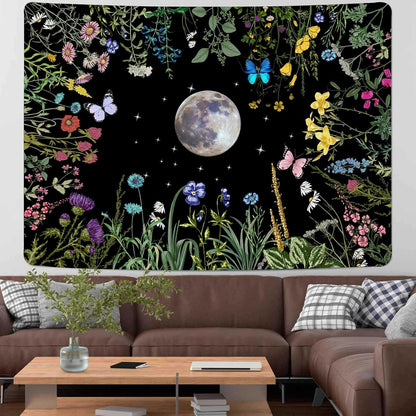TPMDFC Moon Garden Tapestry, 80x60inch, Boho Moon Floral Tapestry for Bedroom Nature Flowers Plants Tapestries Wall Hanging for Living Room Dorm
