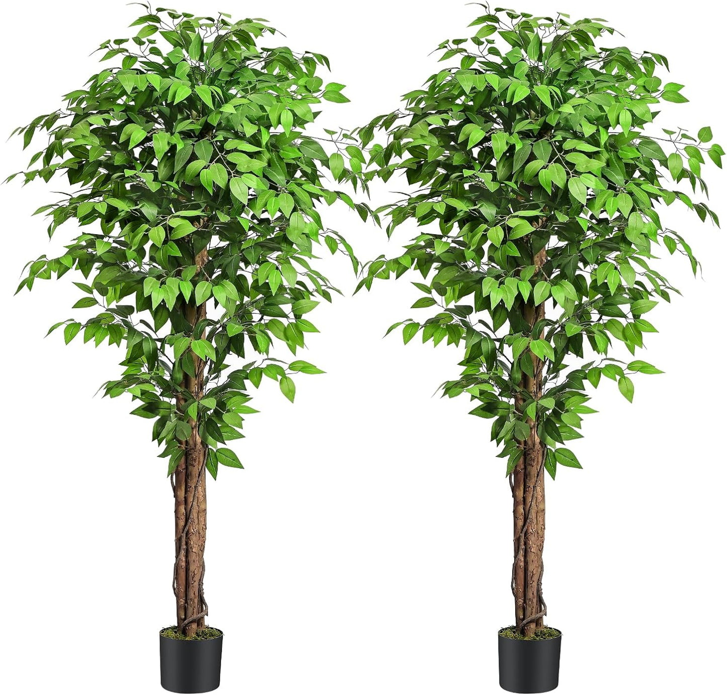 7ft Large Ficus Artificial Trees with Natural Curved Trunks, 84" Tall Lush Faux Tree for Home Decor Indoor, Green Lifelike Fake Ficus Tree Artificial Plants in Pot