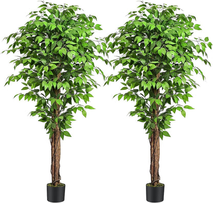 7ft Large Ficus Artificial Trees with Natural Curved Trunks, 84" Tall Lush Faux Tree for Home Decor Indoor, Green Lifelike Fake Ficus Tree Artificial Plants in Pot