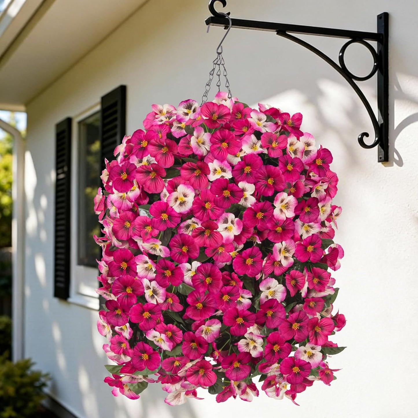 HyeFlora Artificial Flowers for Outdoors, 2pcs Faux Silk Pansies Flowers UV Resistant Fake Hanging Flower Plants for Outside Planters Porch Yard Patio Window Box (Mix Purple)