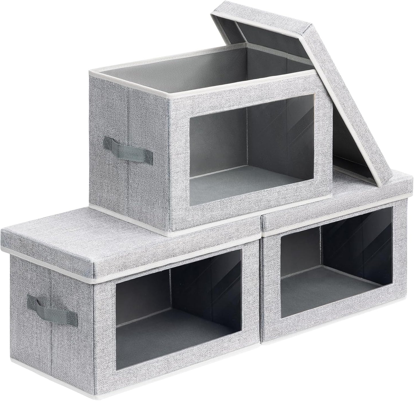 Homsorout Storage Bins with Lids - Fabric Closet Storage Bins with Window, Collapsible Baskets for Shelves 4 Pack, Home Decorative Boxes for Clothes, Closet, Office, Grey
