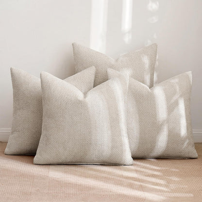 MIULEE Pack of 4 Couch Throw Pillow Covers 18x18 Inch Neutral Soft Decorative Chenille Pillow Covers Farmhouse Boho Cushion Covers for Mid Century Modern Spring Home Decor Sofa Bedroom Living Room