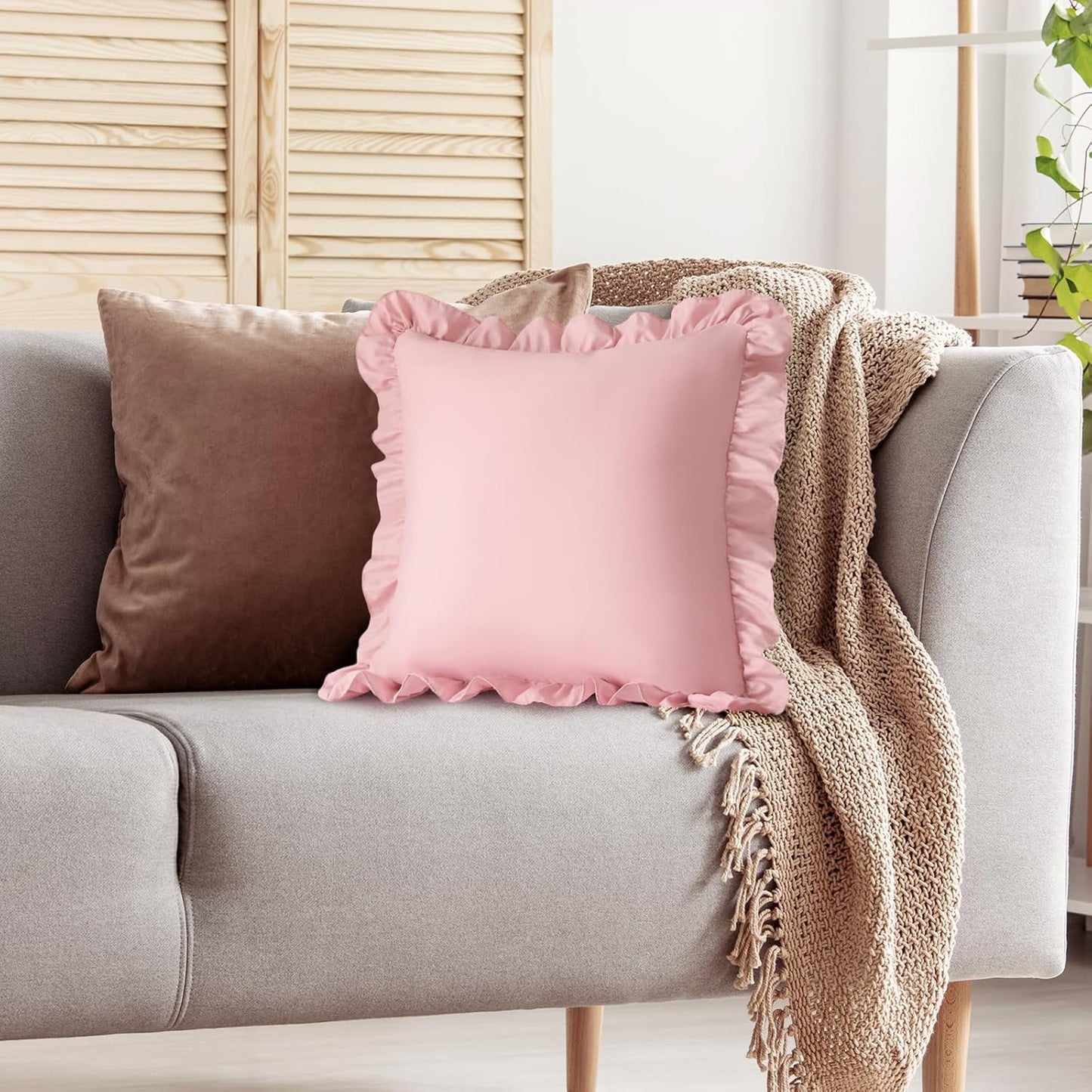 KKJIAF Ruffle Pillow Cases 26x26 Inches, White Square Ruffled Pillow Covers Set of 2, Microfiber Wrinkle Resistant Pillow Shams with Envelope Closure for Sofa Bed Living Room
